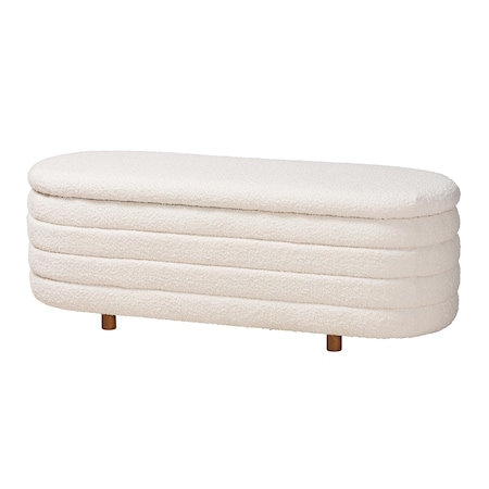 Baxton Studio Betiana Modern Japandi Cream Boucle Fabric and Walnut Brown Finished Wood Storage Bench 233-13316-ZORO